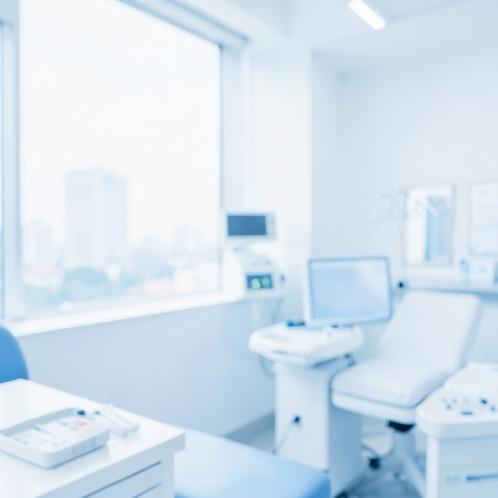 Bright, modern IVF clinic interior with soft natural light and clean medical aesthetic